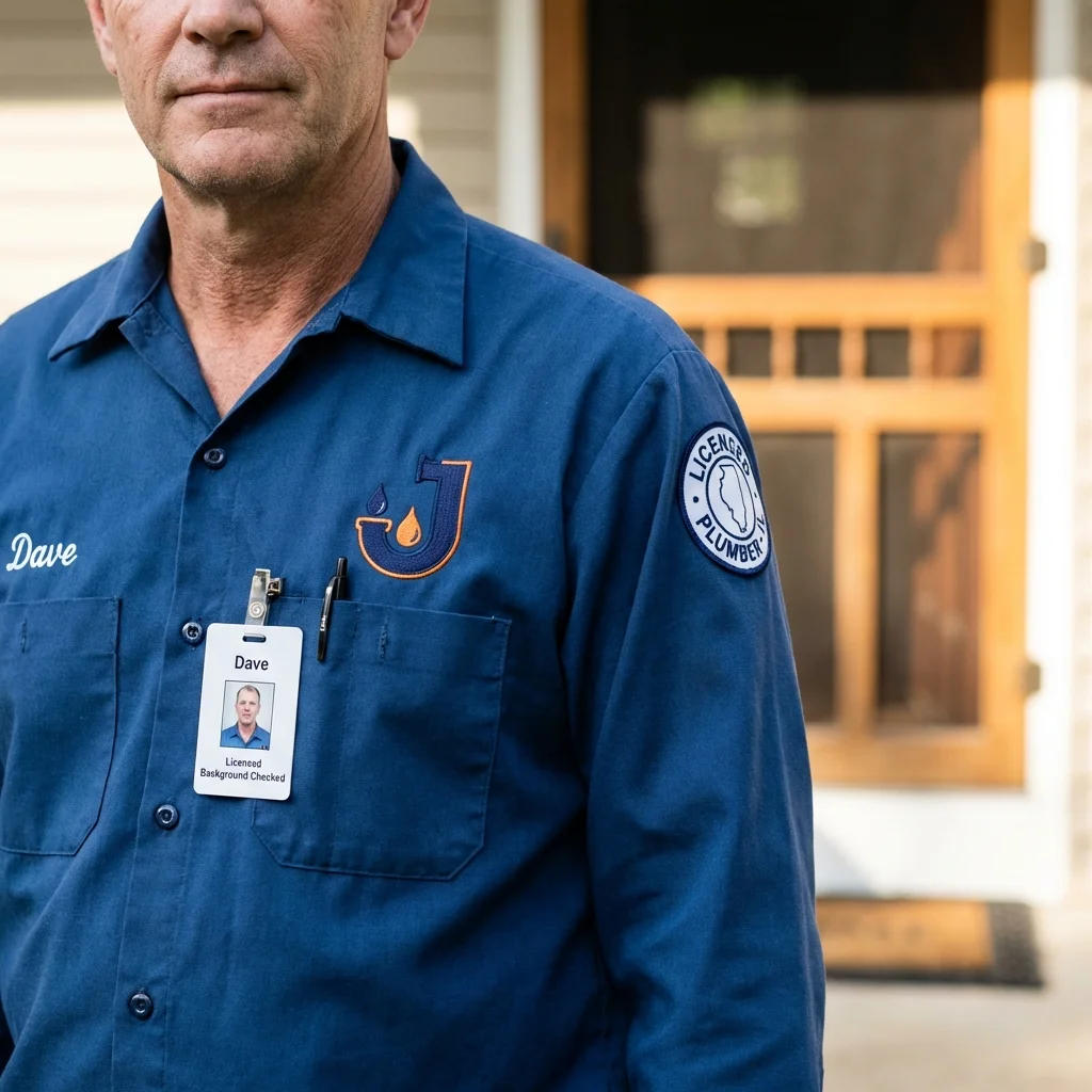 Licensed plumber showing ID badge in University Place, WA