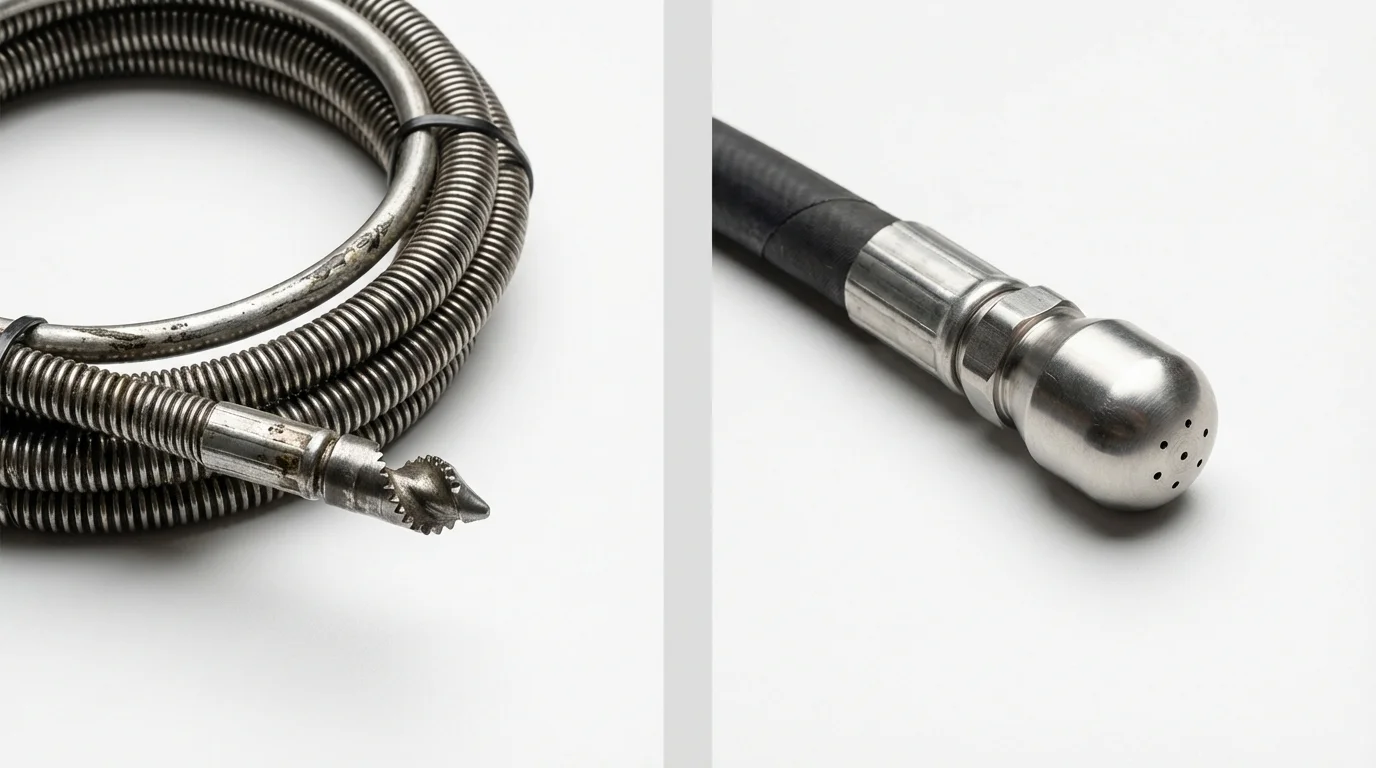 Drain snake cable and hydro jetting nozzle used for drain cleaning in University Place, WA