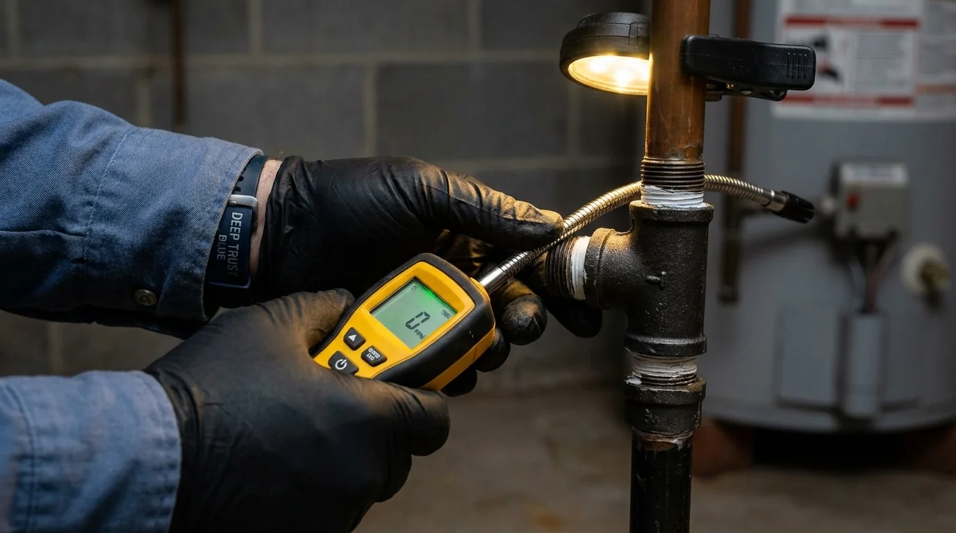 Gas leak detection with electronic sniffer by Johns Plumbing LLC in University Place