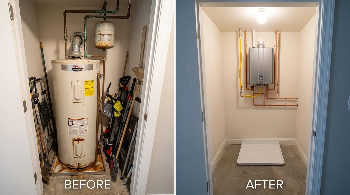Tank water heater versus wall-mounted tankless unit comparison for University Place, WA homeowners