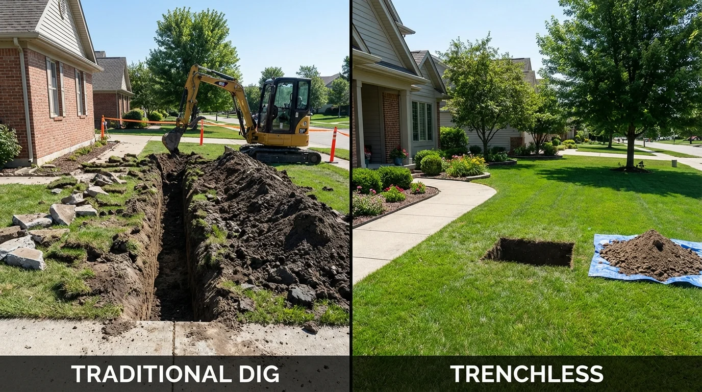 Trenchless sewer repair with minimal yard damage versus traditional excavation in University Place, WA